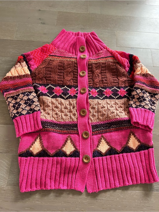 Free People Sweaters - Hot Pink Patterned Button-Front Women's Sweater
